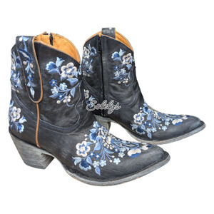 Old Gringo Sora Country Blue Floral Embroidered Leather Cowgirl Ankle Boot 7.5B